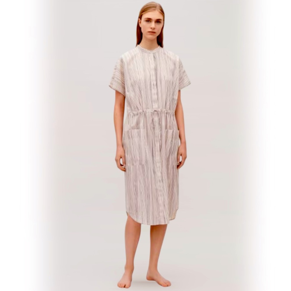 COS Cotton Striped Button Front Shirt Dress